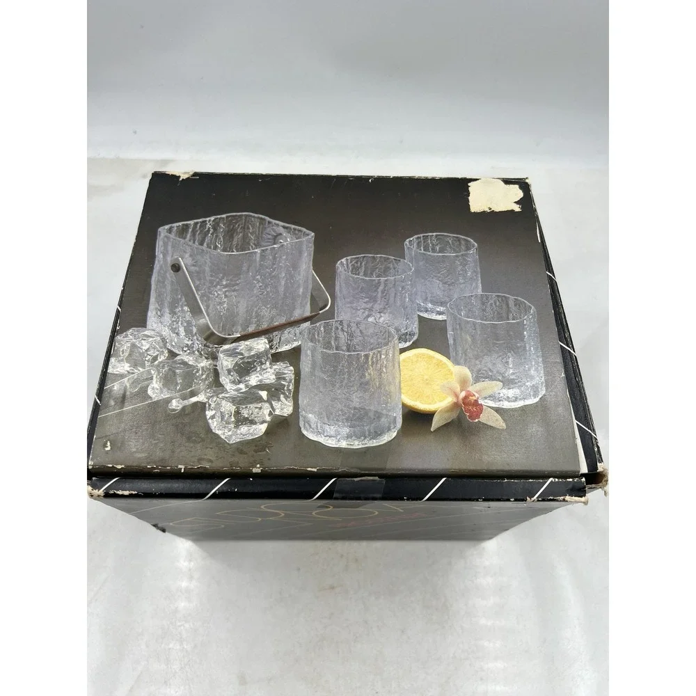Vintage Studio Nova Frostfire Bar Set Ice Bucket 4 Old Fashioned Hoya Japan